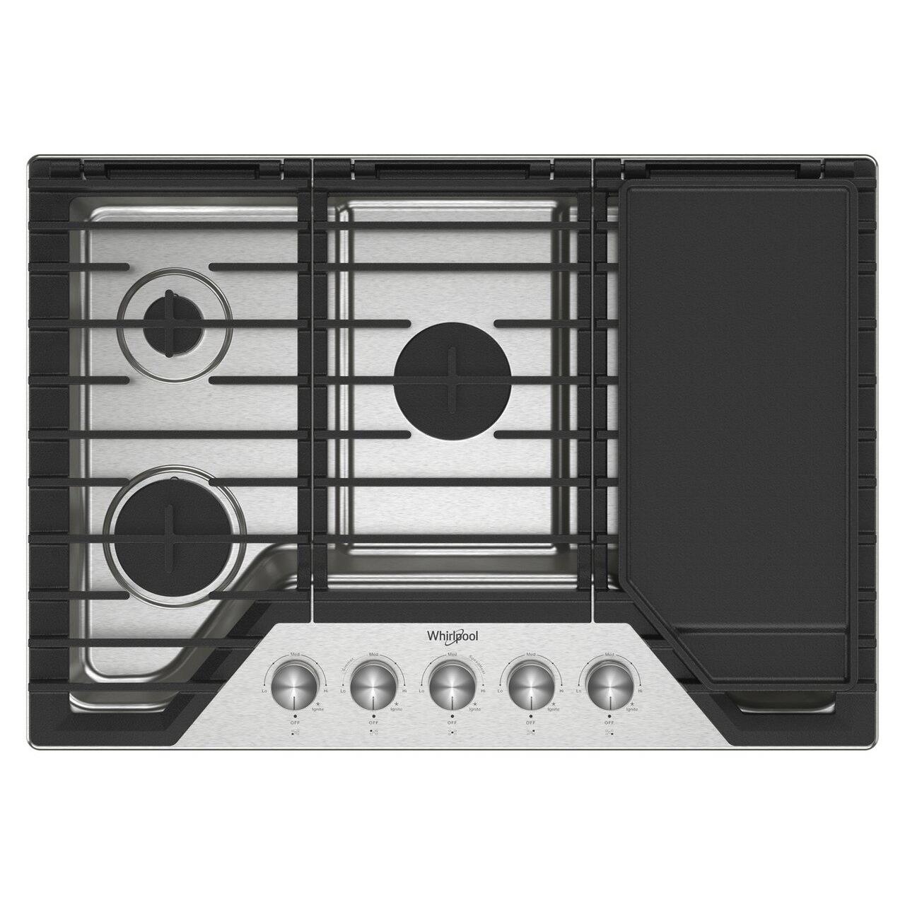 WCGK7530PS Whirlpool 30inch Builtin Gas Cooktop with 2in1 Hinged