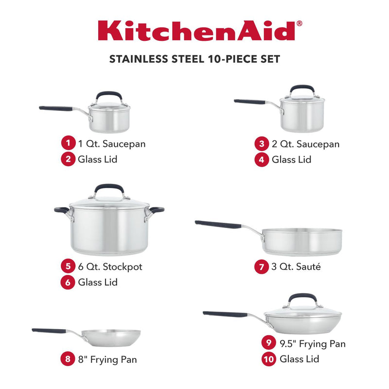 KitchenAid 10-Piece Stainless Steel Cookware Set 71017 IMAGE 2