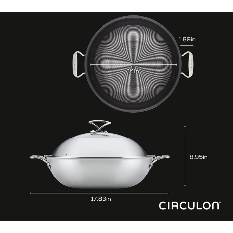 Meyer Circulon Clad Stainless Steel Wok with Glass Lid, 14-Inch 30053 IMAGE 3