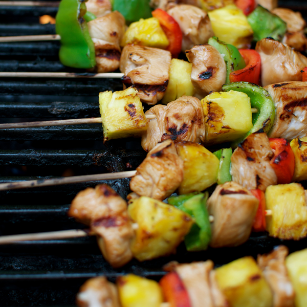Sesame and Soy Pork Loin Kebabs with Pineapple and Onion