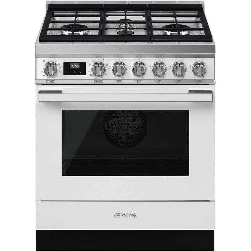 Smeg 30-inch Freestanding Dual-Fuel Range with True European Convection CPF30UGMWH IMAGE 1