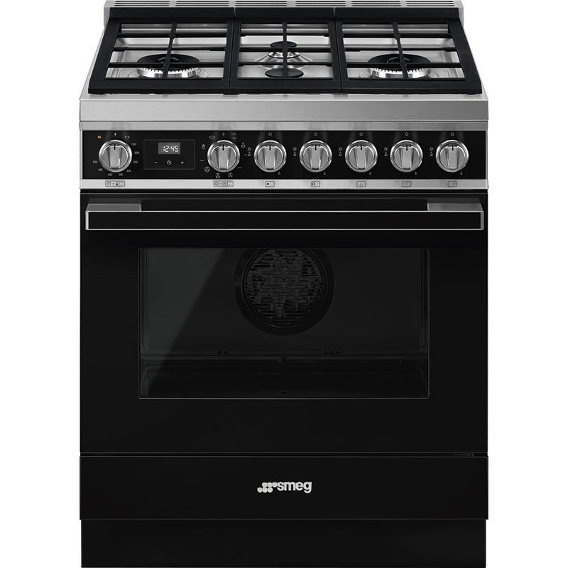 Smeg 30-inch Freestanding Dual-Fuel Range with True European Convection CPF30UGMBL IMAGE 1