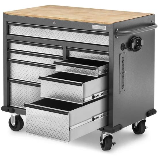 Gladiator Garageworks Premier 41-inch 9-drawer mobile tool workbench with solid wood top GAMT41HWJG IMAGE 2