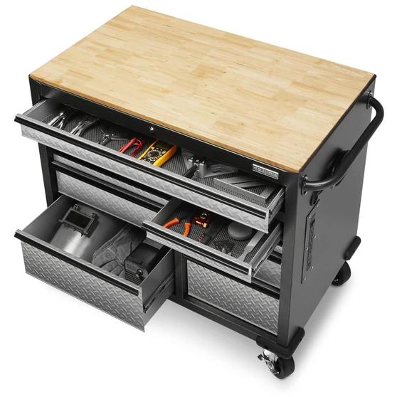 Gladiator Garageworks Premier 41-inch 9-drawer mobile tool workbench with solid wood top GAMT41HWJG IMAGE 3