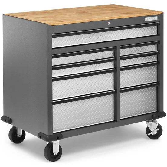 Gladiator Garageworks Premier 41-inch 9-drawer mobile tool workbench with solid wood top GAMT41HWJG IMAGE 7