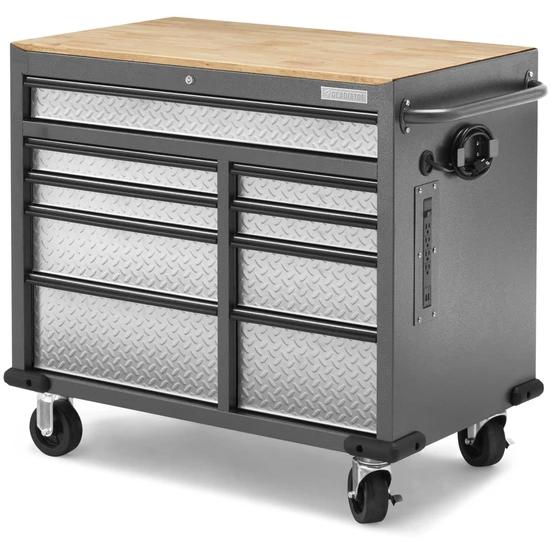 Gladiator Garageworks Premier 41-inch 9-drawer mobile tool workbench with solid wood top GAMT41HWJG IMAGE 8