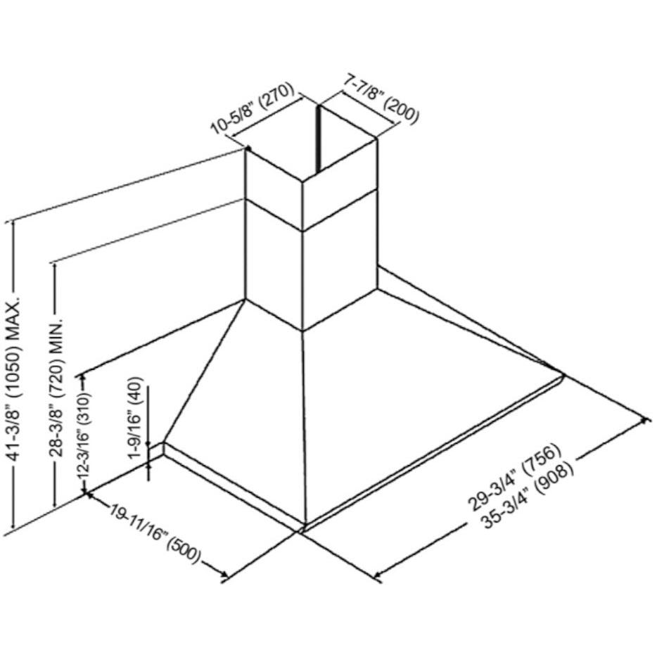 Kobe 36-inch Brillia Series Wall Mount Hood CHX8136SQB-2 IMAGE 3