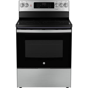GE 30-inch Freestanding Electric Range with True European Convection Technology JCB840STSS IMAGE 1