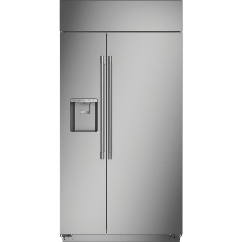 Monogram 42-inch, 24.6 cu.ft. Built-in Side-by-Side Refrigerator with External Water and Ice Dispenser ZISS420DNSSSP IMAGE 1