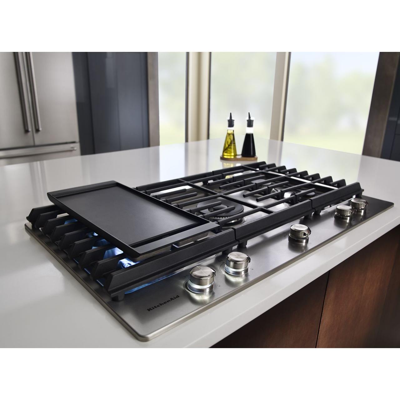 KitchenAid 36-inch Built-in Gas Cooktop with Griddle KCGS956ESSBF IMAGE 8