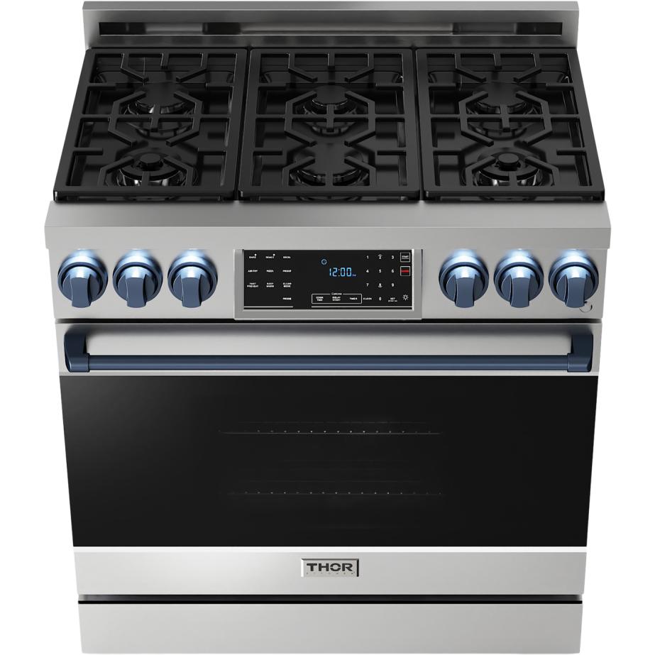 Thor Kitchen 36-inch Freestanding Gas Range with Tilt Panel RSG36-BLU IMAGE 2