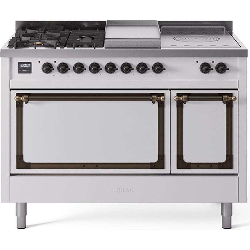 iLVE 48-inch Freestanding Dual Fuel Range with Griddle and French Top and Solid Doors UN48FSQNMPWHBLP IMAGE 1