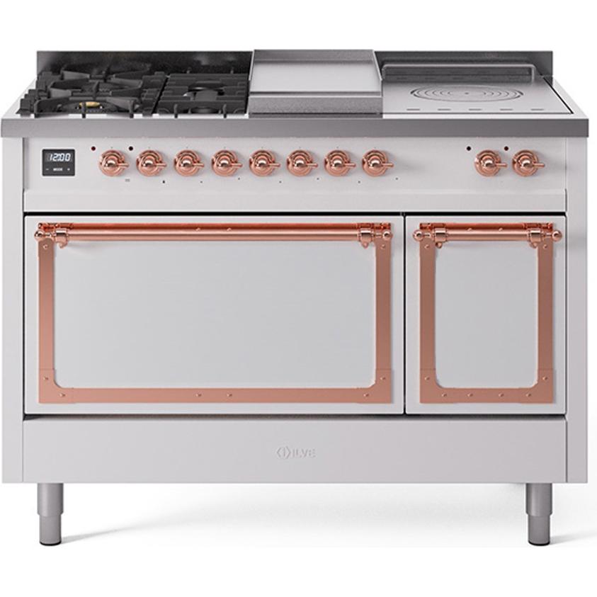 iLVE 48-inch Freestanding Dual Fuel Range with Griddle and French Top and Solid Doors UN48FSQNMPWHPLP IMAGE 1