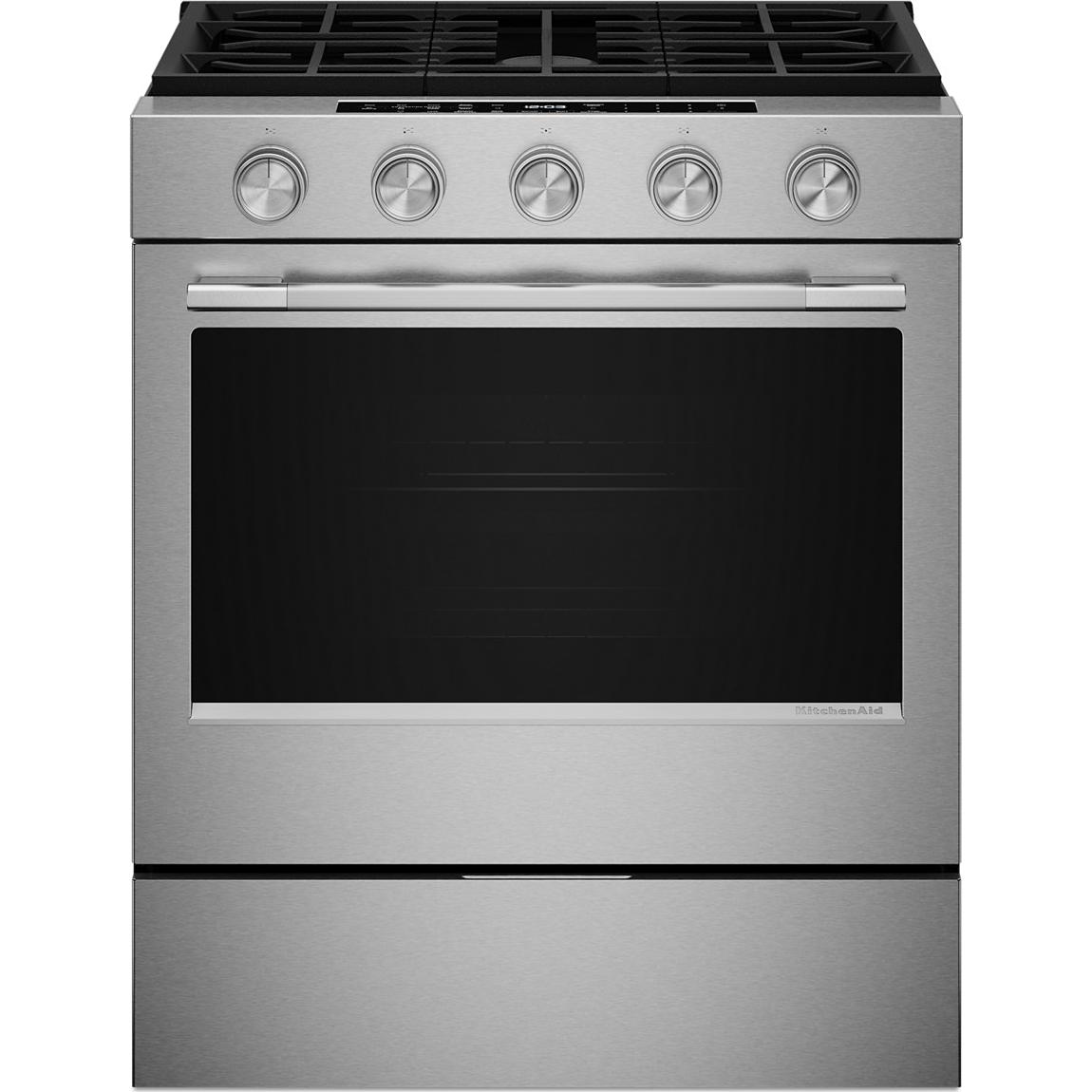 KitchenAid 30-inch Smart Slide-in Gas Range with Convection Cooking Modes and 2-in-1 Burner KSGS530SPS IMAGE 1