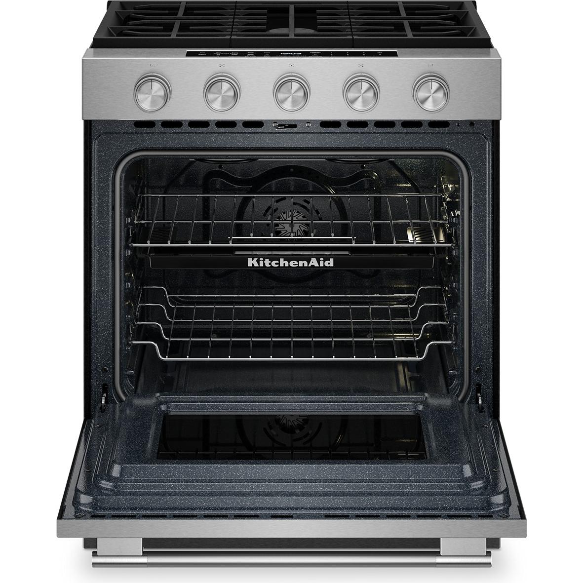 KitchenAid 30-inch Smart Slide-in Gas Range with Convection Cooking Modes and 2-in-1 Burner KSGS530SPS IMAGE 3