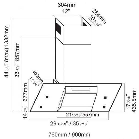 Arda Ventilation Range Hoods HAS30B900MM IMAGE 2