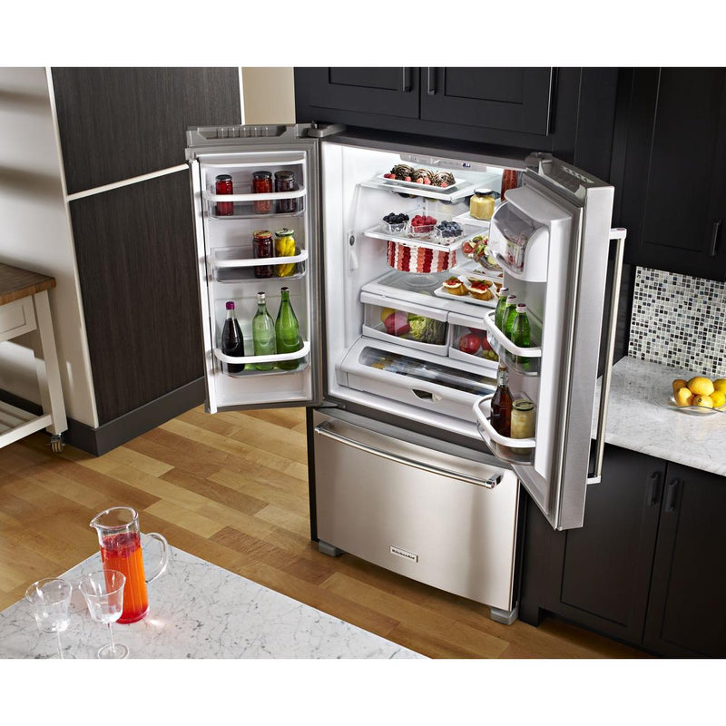 KitchenAid 36-inch, 25 cu.ft. Freestanding French 3-Door Refrigerator with ExtendFresh™ Plus Temperature Management System KRFF305ESS IMAGE 4
