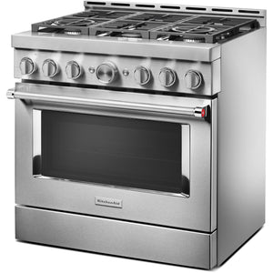 KitchenAid 36-inch Freestanding Gas Range with Even-Heat™ True Convection KFGC506JSS IMAGE 1