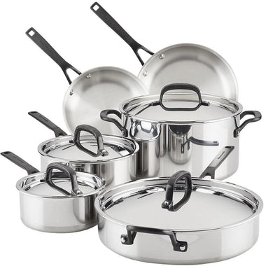 KitchenAid 5-Ply Clad Stainless Steel Cookware Set, 10-Piece 30001 IMAGE 1
