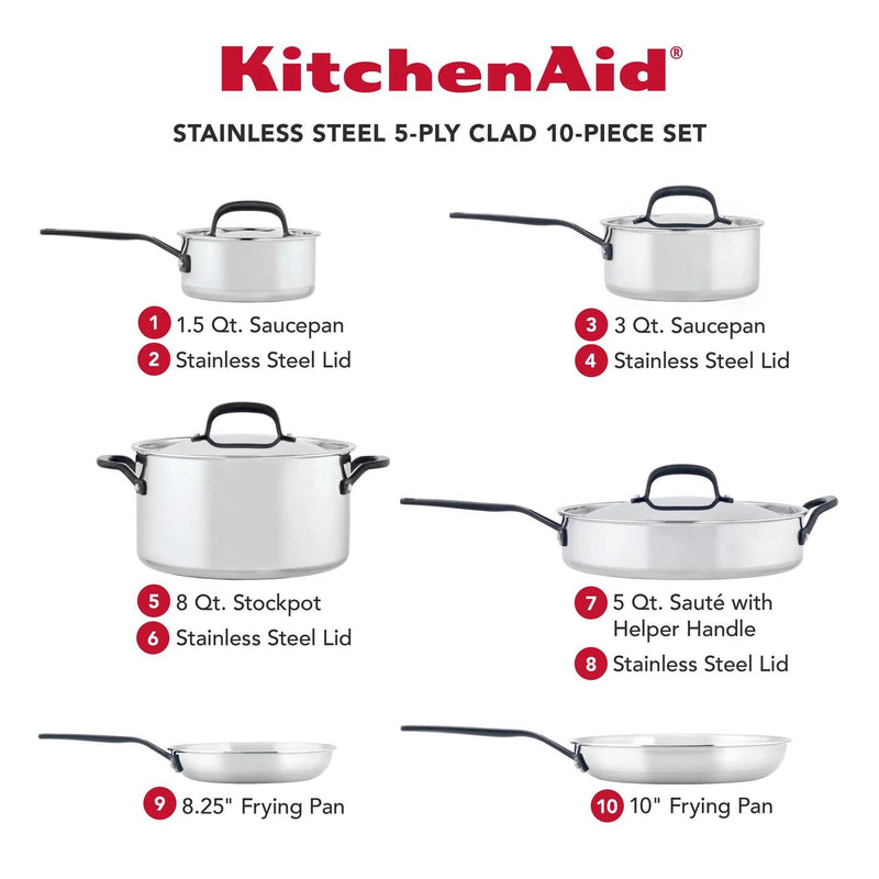 KitchenAid 5-Ply Clad Stainless Steel Cookware Set, 10-Piece 30001 IMAGE 6