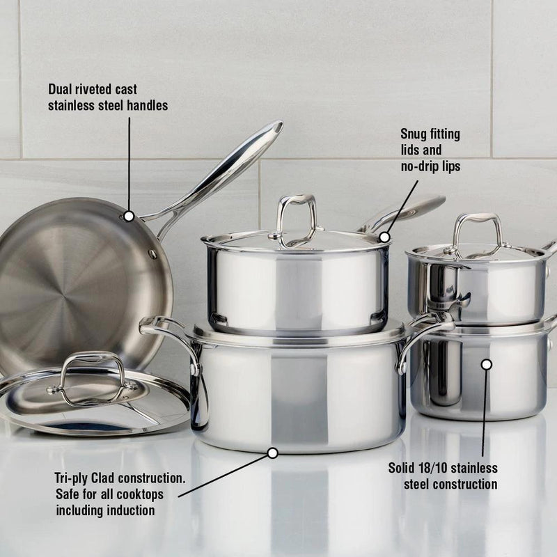 Meyer Corporation 10-Piece 5-Ply Clad Cookware Set in Stainless