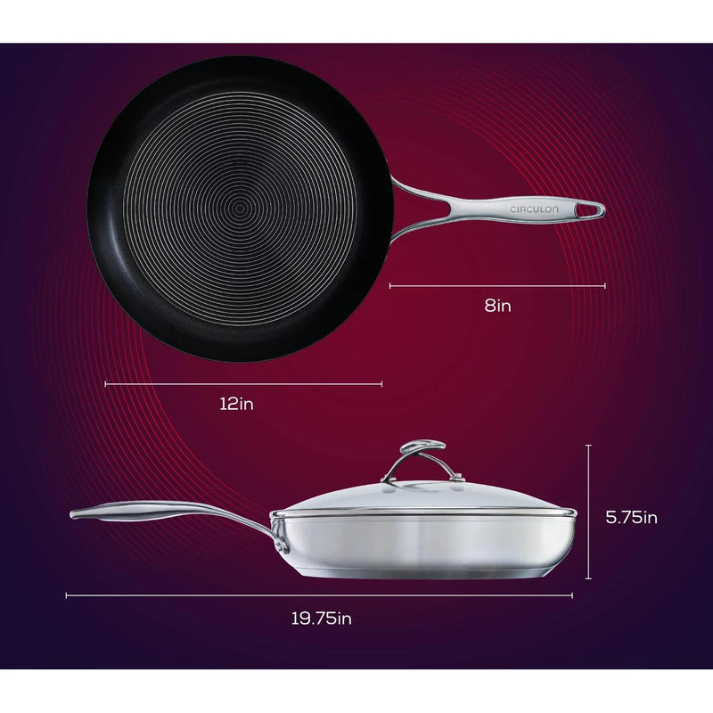 Meyer Circulon SteelShield Nonstick Stainless Steel S-Series Frying Pan with Lid, 12-Inch 70056 IMAGE 3
