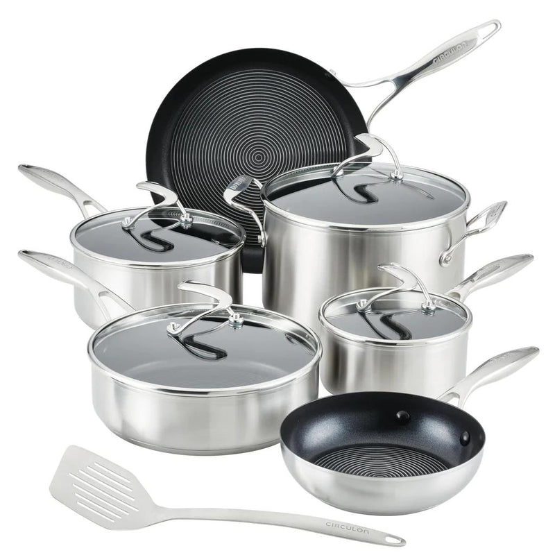 Meyer Circulon SteelShield S-Series Stainless Steel Nonstick Pots and Pans Cookware Set with Bonus Utensil, 10-Piece 70051 IMAGE 1